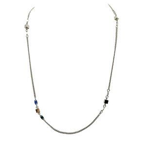 Celebrity NY Silver Tone Chain Necklace with Cube Bead Stations